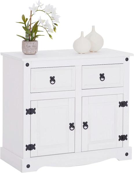 CARO-Möbel Kommode Rural weiß lasiert im Mexiko Stil Sideboard Kiefer massiv mit 2 Schubladen und 2 Türen