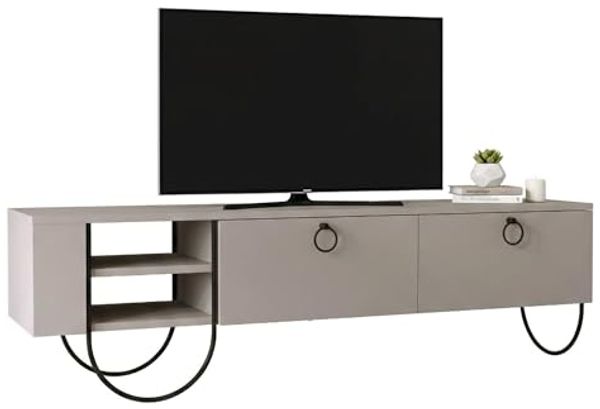 Dmora - Fernsehschrank Malina, Ständer für Wohnzimmerfernseher, Niedriges Wohnzimmer-Sideboard, TV-Ständerbasis, 150x36 h44 cm, Beige Bild 2