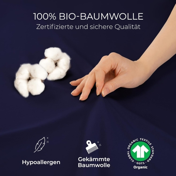 Dreamzie Premium Spannbettlaken 80x160 cm Dunkelblau, Spannbetttuch aus 100% Jersey Biobaumwolle, 150 g/m² - Oeko-TEX Bild 2
