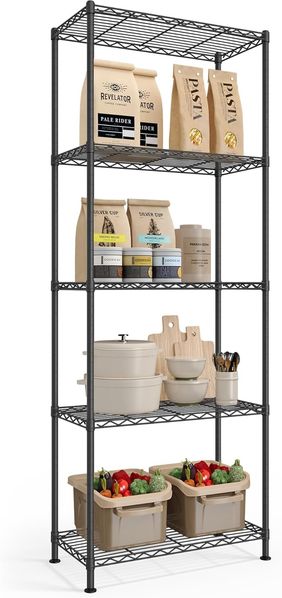 SONGMICS Regal, Metallregal, höhenverstellbare Ablagen, Aufbewahrungsregal, Standregal für Garage Schlafzimmer Wohnzimmer, 5 Ebenen, 30 x 60 x 161 cm, tintenschwarz LGR165BH01