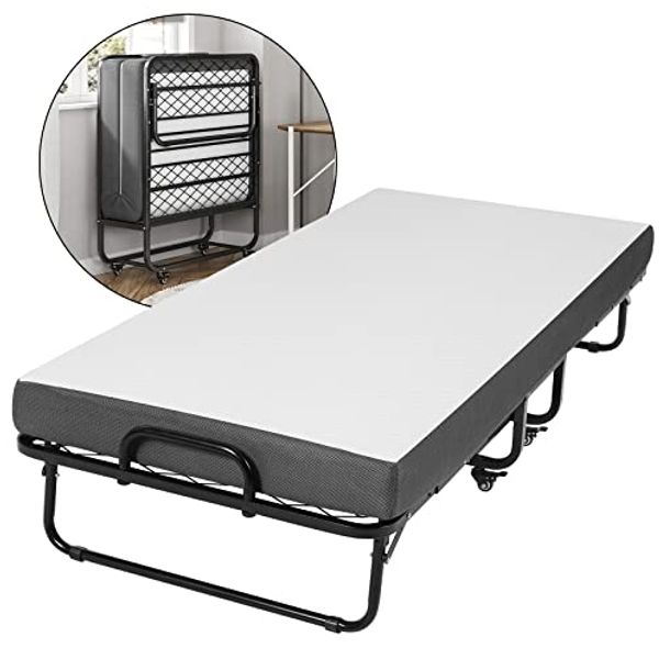 DICTAC Klappbett 90x200 cm Erwachsene Gästebett Klappbar mit ca. 13CM Dicke Gedächtnisschaum Matratze Faltbare Metallbett stabil Mit Rrollen leicht zu tragen und Zusammenzubauen bis 200kg belastbar Bild 2