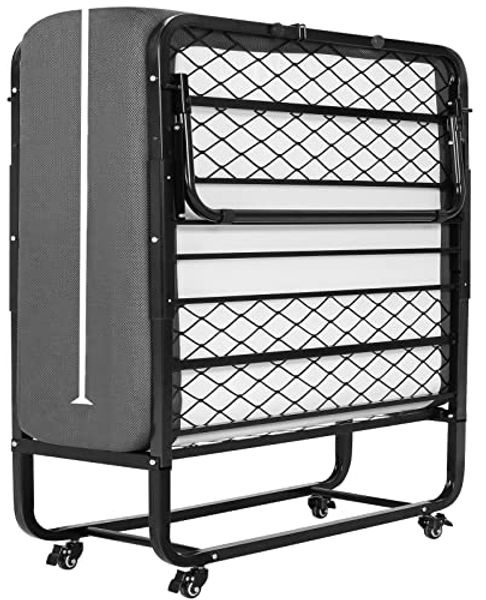 DICTAC Klappbett 90x200 cm Erwachsene Gästebett Klappbar mit ca. 13CM Dicke Gedächtnisschaum Matratze Faltbare Metallbett stabil Mit Rrollen leicht zu tragen und Zusammenzubauen bis 200kg belastbar