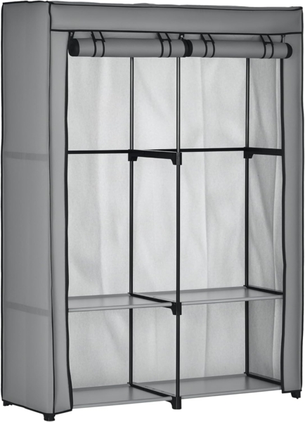 HOMCOM Stoffschrank Faltschrank mit Kleiderstangen, 4 Fächern (Faltbare Garderobe, 1-St, Kleiderschrank) Hellgrau, 118 x 49 x 170 cm