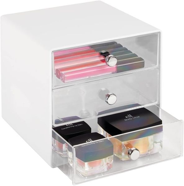 Organizer Schubladenbox Aufbewahrungsbox 3 Schubladen mDesign transparent/weiß