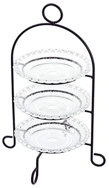 Dekoleidenschaft Etagere aus Metall schwarz, 3-stöckig mit Glastellern, Gebäcketagere, Metall, (4-tlg), 3-stufig, Obstetagere, Tortenständer, Gebäckständer
