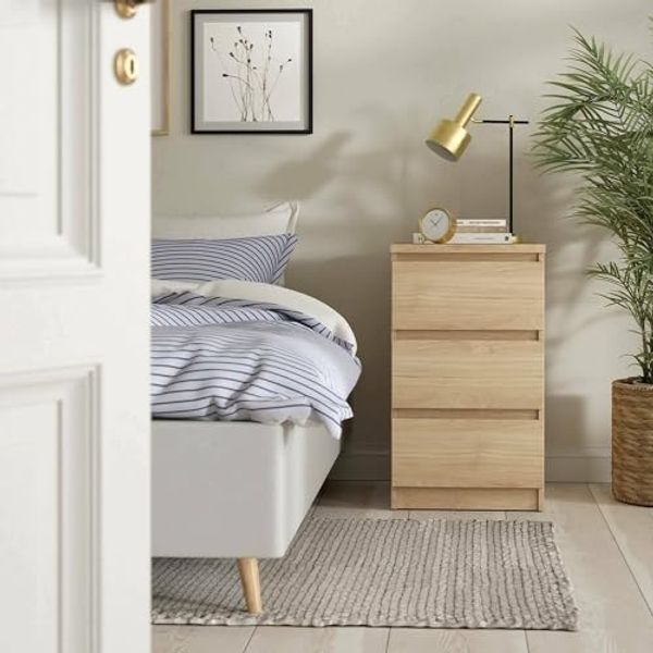 Dmora - Kommode Ameline, Mehrzweckkommode, Schlafzimmerkommode, Schrank mit Schubladen, 50x40 h70 cm, helle Eiche