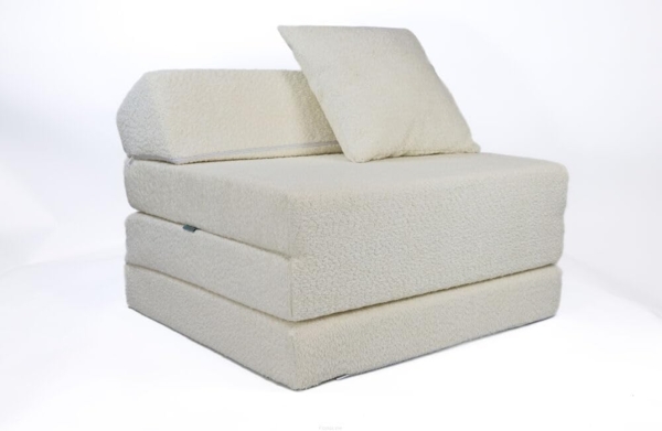 Klappmatratze Klappmatratze mit Kopfteil aus Teddy-Stoff (Boucl), FORTISLINE, Bezug waschbar. Zusammengeklappt als Sitzwürfel nutzbar