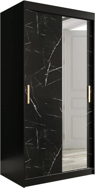 Kleiderschrank Kamoga T2 100 (Schwarz / Marmor Schwarz + Gold, mit Schubladen)