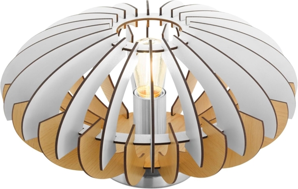 Eglo 96965 Tischleuchte Lamellenlampe SOTOS Ø 35cm in natur, weiß mit Kabelschalter