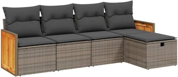 vidaXL 5-tlg. Garten-Sofagarnitur mit Kissen Grau Poly Rattan 3265722