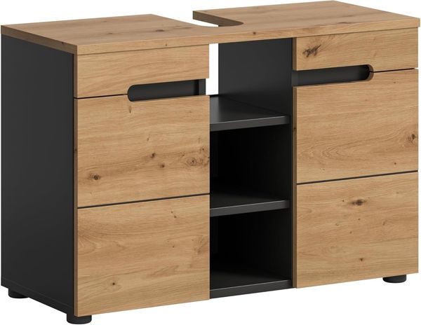 furnling Waschbeckenunterschrank Cano 2 Türen, 3 offene Fächer, Badschrank, Badunterschrank, 80 cm breit