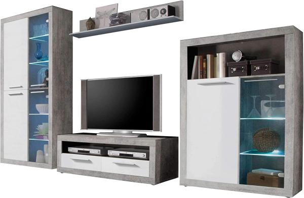 Wohnwand Spider / Stone, Glas, Holzwerkstoff, Grau, Weiß, 304 x 194 x 48 cm Bild 6