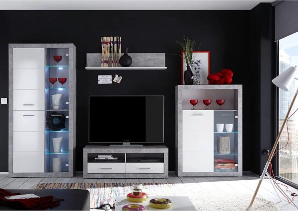 Wohnwand Spider / Stone, Glas, Holzwerkstoff, Grau, Weiß, 304 x 194 x 48 cm Bild 2