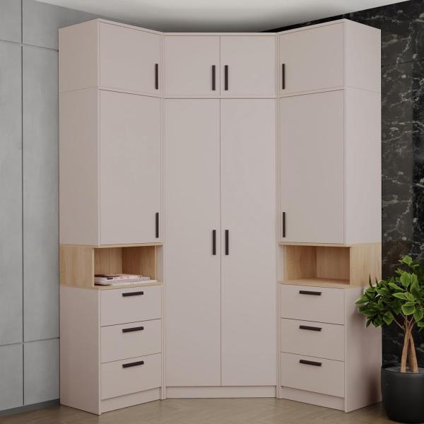 Marmex Möbel Schrank-Set GRANT SET 14 C, (6-St, 2 Regale, Eckschrank, drei Schrankverlängerungen), Türen mit Soft-Close-System