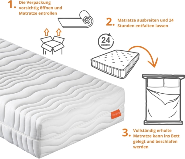 sleepling 196383 Federkern Matratze Innovation 420 Taschenfederkern mit Visco Matratzenauflage | 7-Zonen Tonnentaschenfederkernmatratze | Made in EU | Ökotex 100 | Härtegrad 2, 90 x 200 x 25 cm, weiß Bild 6