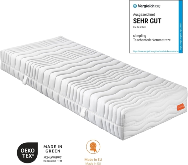 sleepling 196383 Federkern Matratze Innovation 420 Taschenfederkern mit Visco Matratzenauflage | 7-Zonen Tonnentaschenfederkernmatratze | Made in EU | Ökotex 100 | Härtegrad 2, 90 x 200 x 25 cm, weiß Bild 5