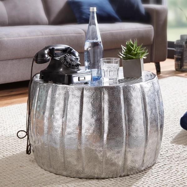 Wohnling Couchtisch JAMALI 60 x 60 x 36 cm Aluminium Beistelltisch orientalisch rund silber