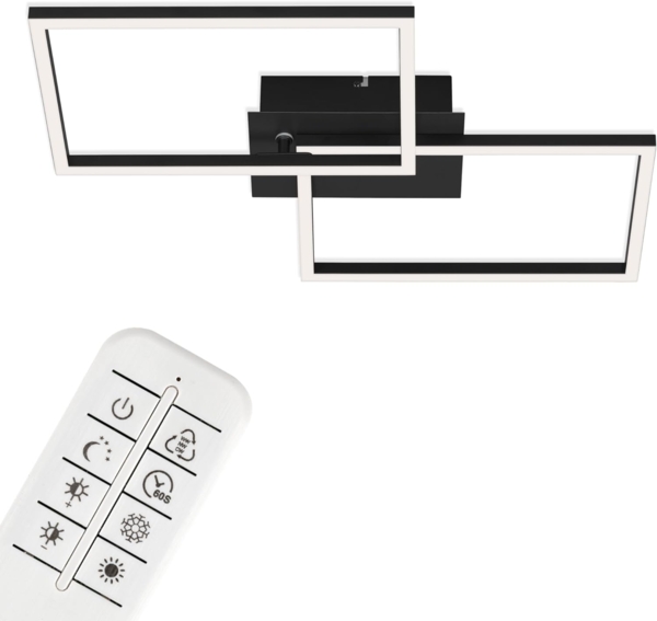 BRILONER - LED Deckenlampe mit Fernbedienung, dimmbar, einstellbar von warmweiß bis neutralweiß, LED Lampe, LED Deckenleuchte, Wohnzimmerlampe, Schlafzimmerlampe, Küchenlampe, 50 x 38,8 x 7,8 cm, Schwarz