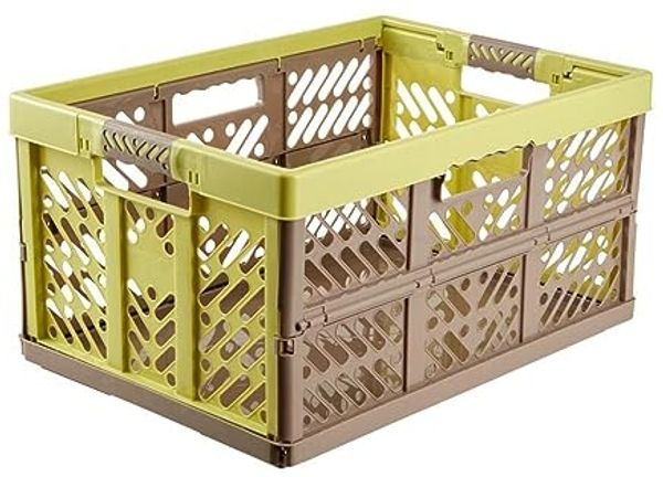keeeper 4x Stabile Profi-Klappboxen mit Soft-Touch Griffen, 54 x 37 x 28 cm, 45 l, Ben, Grün/ Taupe