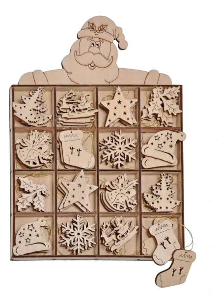HI Holz-Aufhänger Set: 48-tlg. Weihnachtsdeko 54219