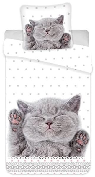 Carbotex Bettwäsche Katze - Bettwäsche-Set mit Katzenbaby-Motiv, 135x200 & 80x80 cm, Baumwolle, 100% Baumwolle