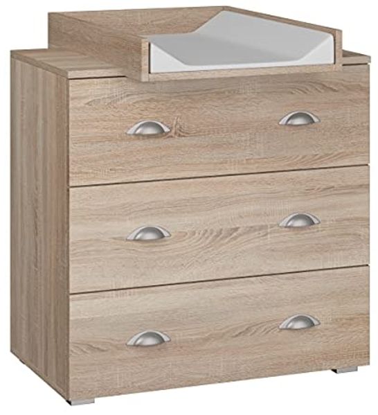 BIM Furniture Wickelkommode MIA 80 cm mit DREI Schubladen für Kinder, Babys Wickeltisch Sonoma Eiche