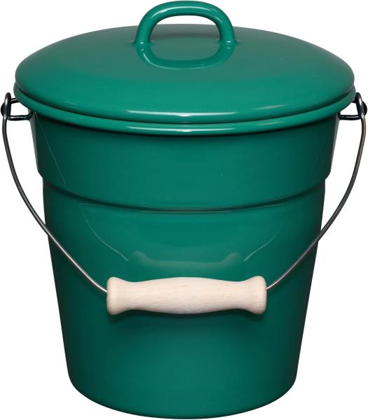 RIESS 0369-111 Allzweckeimer mit Deckel, 3,50 L, Emaille, NATURE GREEN DARK / Abfalleimer