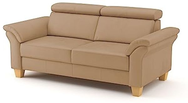 CAVADORE 3-Sitzer-Sofa Ammerland in Echtleder / Landhaus-Sofa mit Federkern + Kopfteilverstellung / 186 x 84 x 93 / Leder Beige