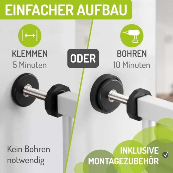 BOMI Türschutzgitter Tierschutzgitter Merle für Hunde 73–161 cm mit Tür, Katzenklappe (ohne Bohren, Verschraubbar, individuell), Tierschutzgitter ohne Bohren – Absperrgitter Tier extra enge Streben Bild 4