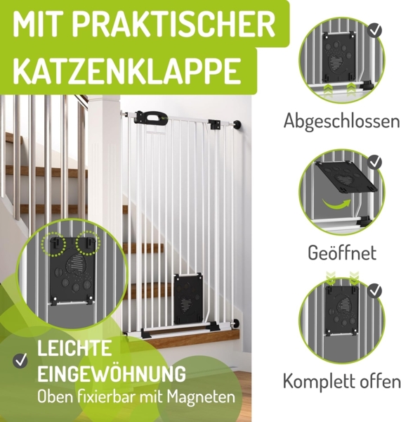 BOMI Türschutzgitter Tierschutzgitter Merle für Hunde 73–161 cm mit Tür, Katzenklappe (ohne Bohren, Verschraubbar, individuell), Tierschutzgitter ohne Bohren – Absperrgitter Tier extra enge Streben Bild 5