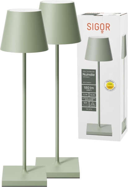 SIGOR LED Tischleuchte 2x Nuindie USB-C 380mm salbeigrün, Dimmbar, LED fest integriert, 2.700 K / 2.200 K