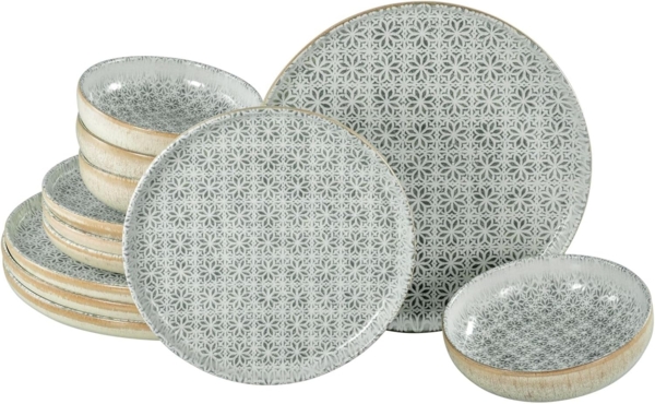 CreaTable Teller-Set Uno Emiliana, Tellerset 12-tlg (12-tlg), 4 Personen, Steinzeug, Shabby Look, Vintage Style