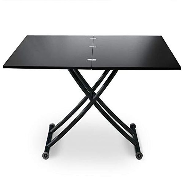 Menzzo Carrera Couchtisch, aufklappbar, Holz/Edelstahl, 57/100x100/114,2x39/76,3 cm