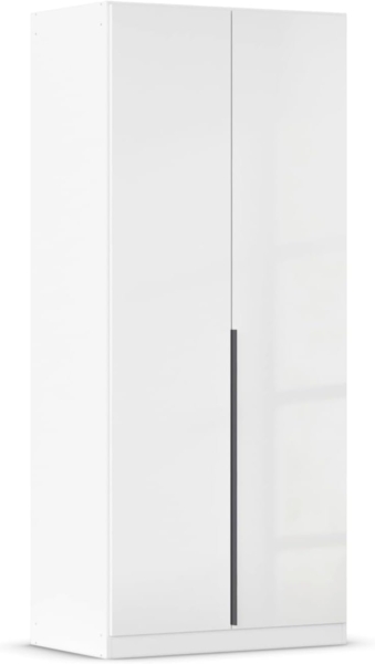 Rauch Möbel Alabama, Kleiderschrank, Garderobenschrank, 2-türig, Zubehör Basic, 1 Kleiderstange, 2 Einlegeböden, Farbe Hochglanz Weiß/Weiß, Griff Grau metallic, 91 x 229 x 54 cm