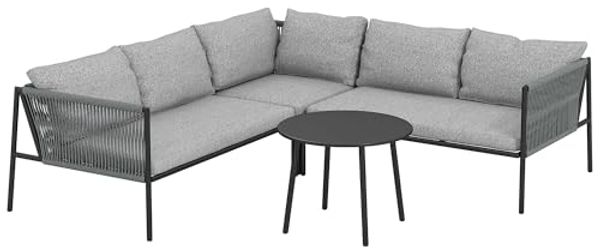 Outsunny Sitzgruppe mit Ecksofa, Tisch, Kissen, (4 teiliges Lounge-Set, 4-tlg, Gartenmöbel Set aus Polyrattan), für 6 Personen, für Garten, Balkon, Dunkelgrau