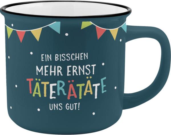 GRUSS & CO Becher Motiv "Ernst" | New Bone China Porzellan, Emaille-Optik, 35 cl | Geschenk, Tasse lustig | 47898