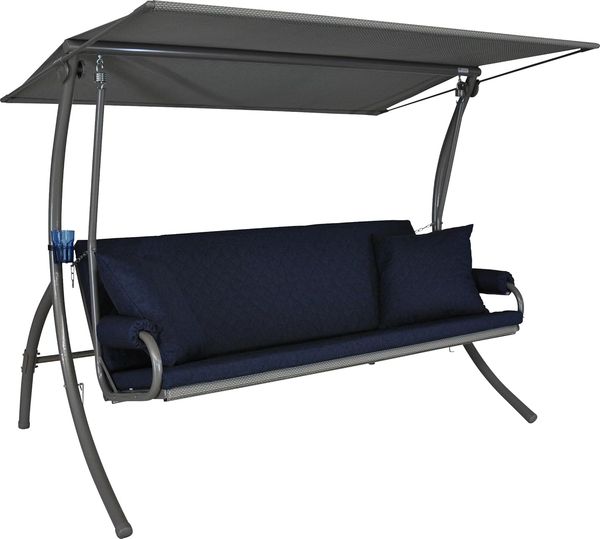 Angerer Freizeitmöbel GmbH Hollywoodschaukel Elegance Joy - Gartenschaukel Made in Germany - Schaukel zum Sitzen, Liegen und Entspannen - inklusive Bett-Funktion - einfache Montage (Blau)