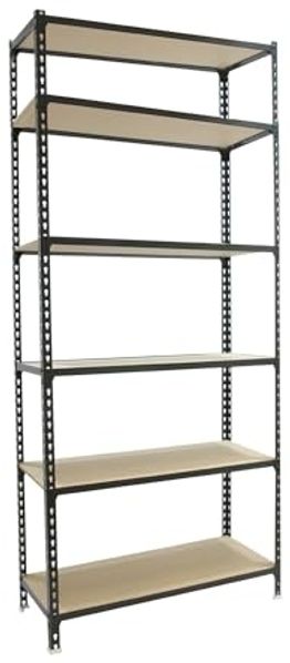 Simonrack Schwerlastregal, Lagerregal, 250 x 120 x 30 cm, Metallregal, Kellerregal, Biegestelle 200 kg, 6 Holzfachböden, Anthrazit/Holz - Maderclick