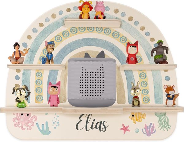 Kidsmood - Tonie Regal personalisiert mit Namen – Wandregal für Toniebox 2 & Figuren | Abgerundete Ecken & Kanten Inkl. Metallplättchen für Tonie Hörfiguren | Kinderzimmer Regal für Mädchen & Jungen