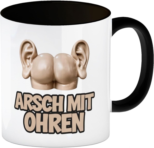 speecheese Tasse Arsch mit Ohren Kaffeebecher in schwarz