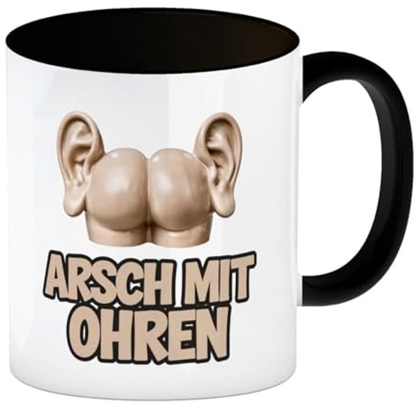 speecheese Tasse Arsch mit Ohren Kaffeebecher in schwarz