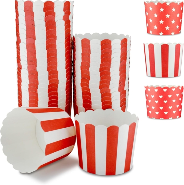 Frau WUNDERVoll Muffinform Muffin Backformen, groß Durchmesser 6,1 cm, rot mit weissen Streifen, (25-tlg)