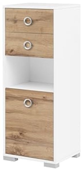 Schildmeyer Kimi Highboard 144250, Eiche Landhaus/kreideweiß, 40,5 x 33,1 x 105,2 cm
