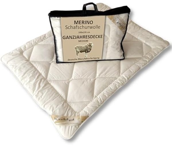 Meivita Naturhaarbettdecke Merino Schafschurwolle Ganzjahresdecke Kinderdecke in 100x135 cm, Füllung: 100% Wolle, Bezug: 100% Baumwolle, Bettdecke Hergestellt in Deutschland