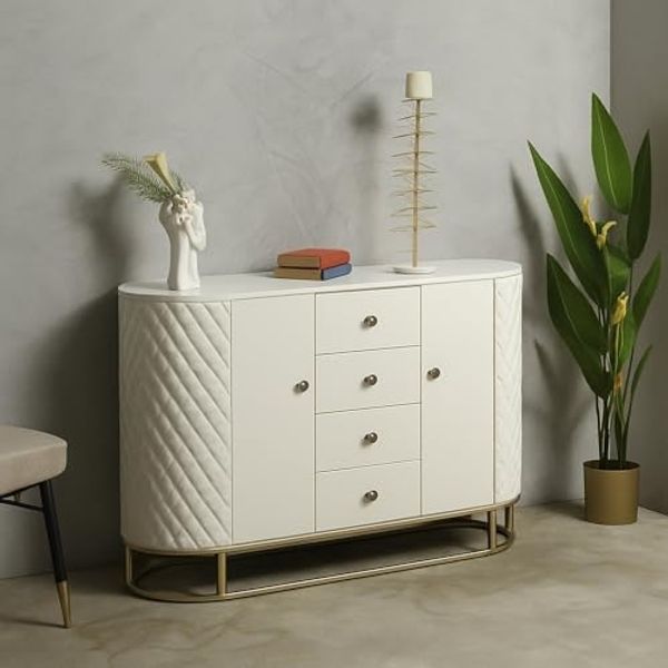 Dmora Anrichte Pajeu 120 x 40 x 85 cm Weiß 4 Schubladen 2 Türen, Sideboard