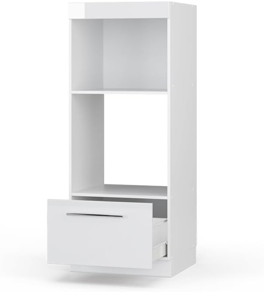 Vicco Küchenschrank Küchenmöbel Küchenzeile Fame-Line modern Küche Einbauküche Blende Unterschrank Hochschrank Hängeschrank (Weiß-Weiß Hochglanz, Mikrowellenumbauschrank 60 cm)