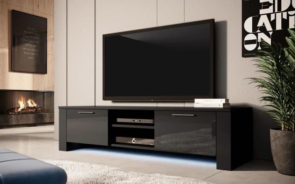 TV Lowboard Shine mit LED Schwarz/Schwarz