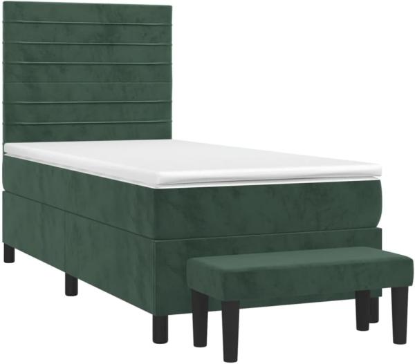 vidaXL Boxspringbett mit Matratze Dunkelgrün 100x200 cm Samt 3137890