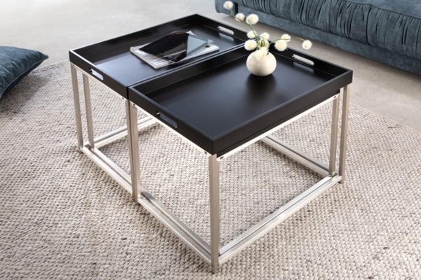 riess-ambiente Couchtisch ELEMENTS 75cm schwarz / silber (Set, 3-St), Wohnzimmer · Holzwerkstoff · Metall · abnehmbares Tablett · Modern Bild 4