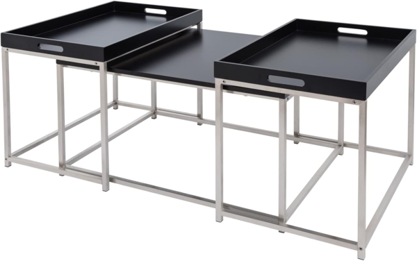 riess-ambiente Couchtisch ELEMENTS 75cm schwarz / silber (Set, 3-St), Wohnzimmer · Holzwerkstoff · Metall · abnehmbares Tablett · Modern